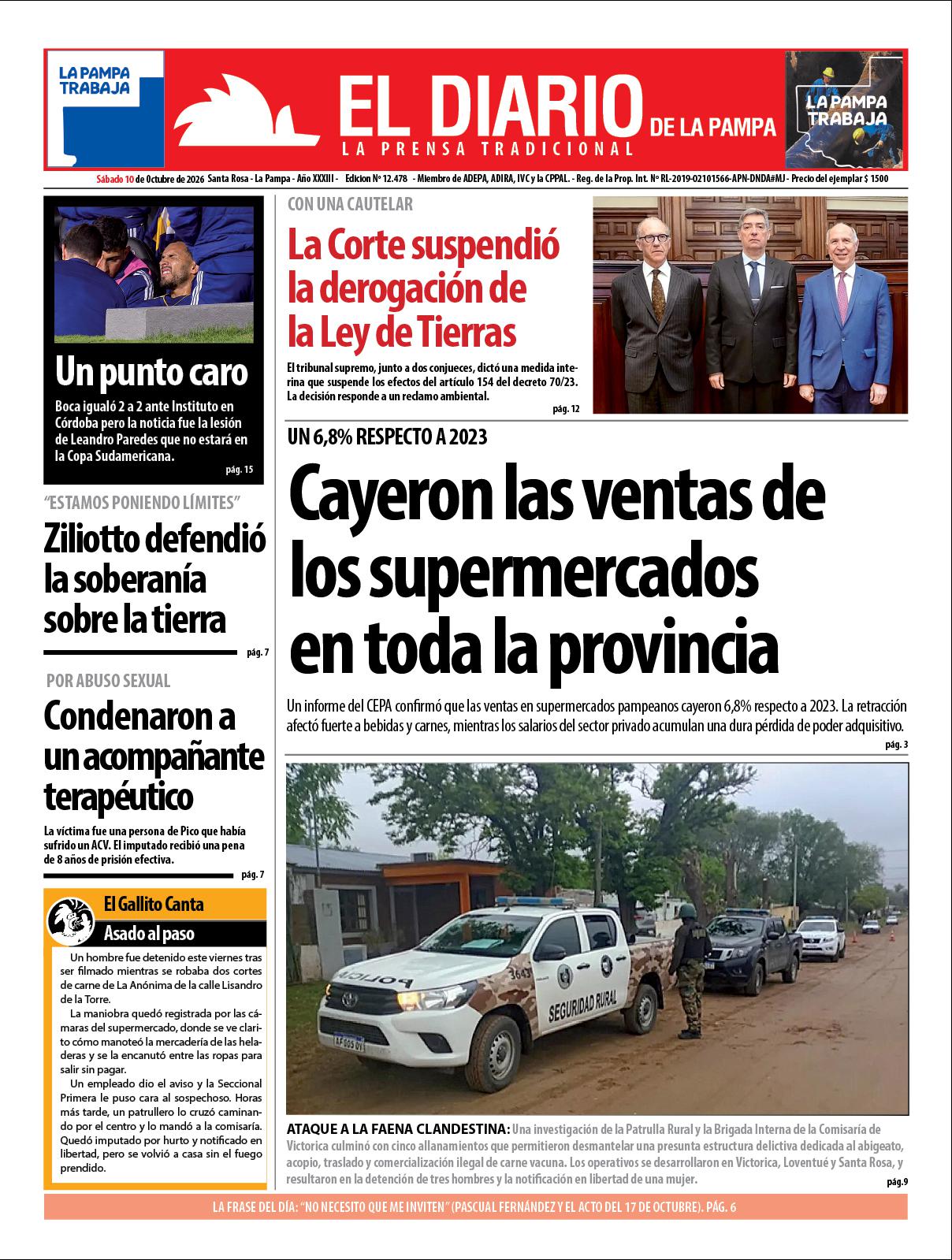 Tapa de El Diario en papel  saacutebado 10 de octubre de 2026